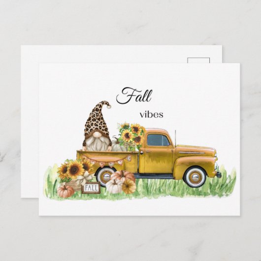 Herfst Vibes Leopard Gnome Sunflower Yellow Pickup Briefkaart (Voorkant / Achterkant)