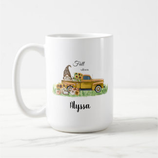 Herfst Vibes Leopard Gnome Sunflower Yellow Pickup Koffiemok