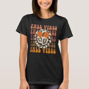 Herfst Vibes Leopard Smile Face Retro Pumpkin Beda T-shirt
