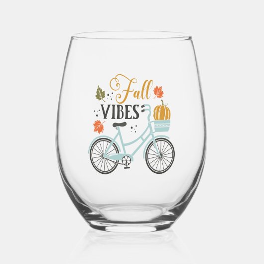 Herfst vibes op de fiets wijnglas zonder voet (Voorkant)