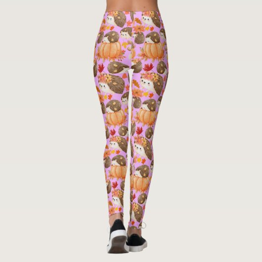 Herfst vibes Patroon Porcupine Roze BG Leggings (Achterkant)