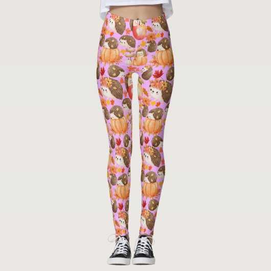 Herfst vibes Patroon Porcupine Roze BG Leggings (Voorkant)