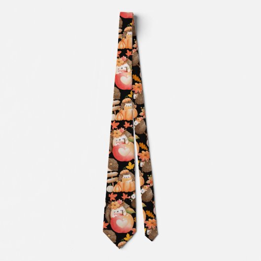 Herfst vibes Patroon Porcupine Zwart BG Stropdas (Voorkant)