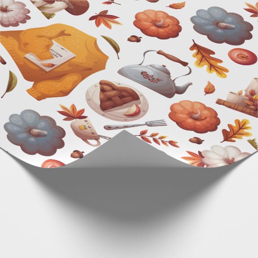 Herfst Vibes - Pompoenen, Appeltaart, Paddenstoele Cadeaupapier (Hoek)