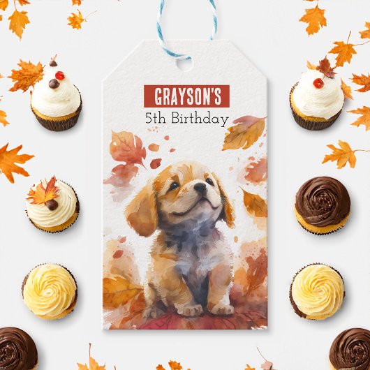 Herfst vibes Puppy - Verjaardagsfeest - Cadeaulabel