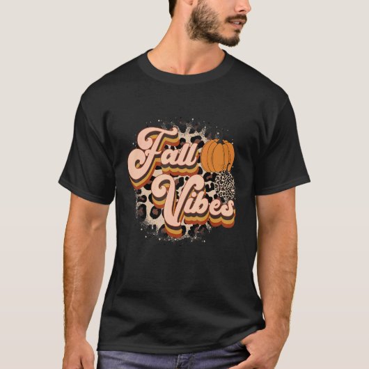 Herfst Vibes Retro Leopard Pumpkin Thanksgiving Ma T-shirt (Voorkant)