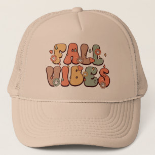 Herfst Vibes Retro Typografie Stemmingsbloemen Trucker Pet