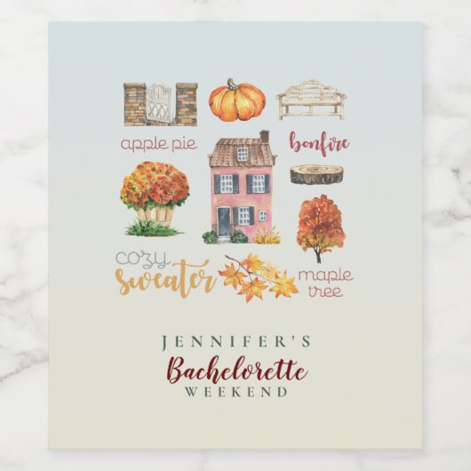 Herfst Vibes Rustieke Waterverf Bachelorette-feest Wijn Etiket (Enkel label)
