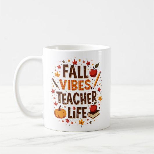 Herfst Vibes Teacher Life - Retro Schattige Gepers Koffiemok (Links)