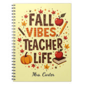 Herfst Vibes Teacher Life - Retro Schattige Gepers Notitieboek (Voorkant)