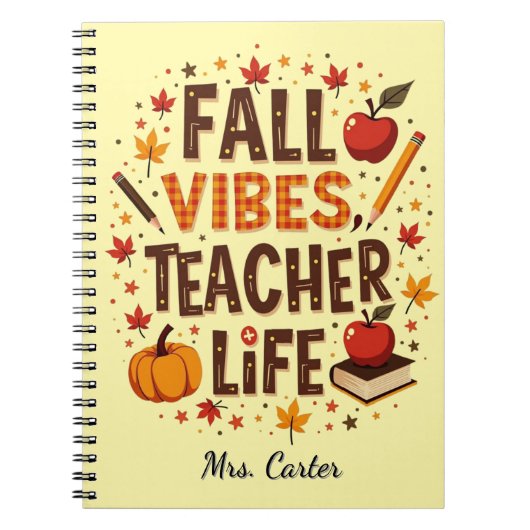Herfst Vibes Teacher Life - Retro Schattige Gepers Notitieboek (Voorkant)