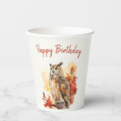 Herfst vibes Uil - Verjaardag Papieren Bekers (Voorkant)