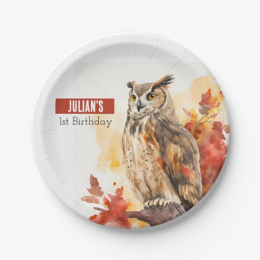 Herfst vibes Uil - Verjaardagsfeest - Papieren Bordje (Voorkant)