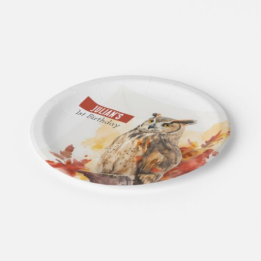 Herfst vibes Uil - Verjaardagsfeest - Papieren Bordje (Gekanteld)