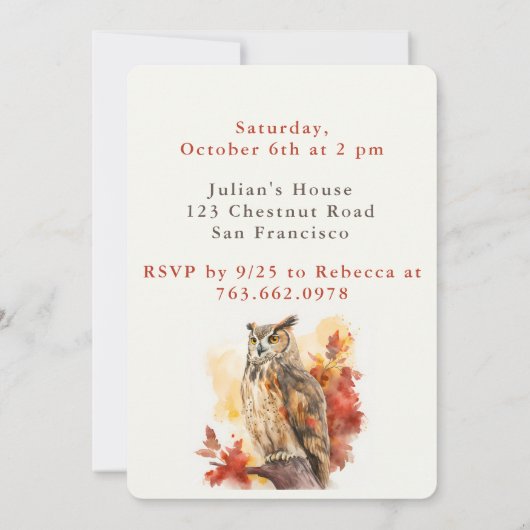 Herfst vibes Uil - Verjaardagsuitnodiging Kaart (Achterkant)