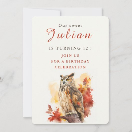 Herfst vibes Uil - Verjaardagsuitnodiging Kaart (Voorkant)