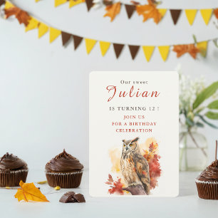 Herfst vibes Uil - Verjaardagsuitnodiging Kaart