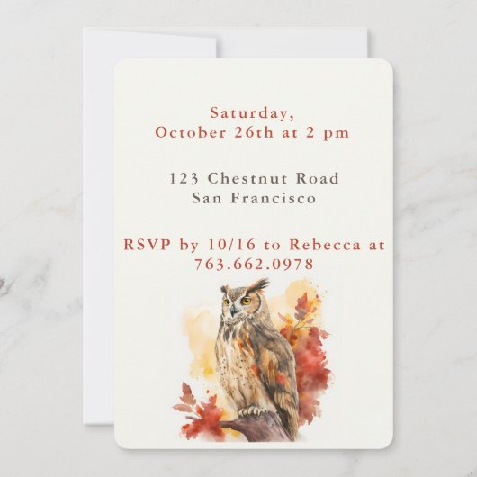 Herfst vibes Uil - Verjaardagsuitnodiging Kaart (Achterkant)