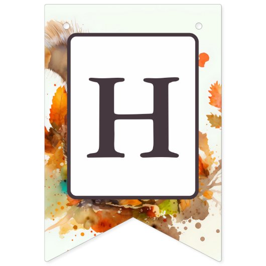 Herfst Vibes Waterverf Eekhoorn - Verjaardag Vlaggetjes (Tweede vlag)