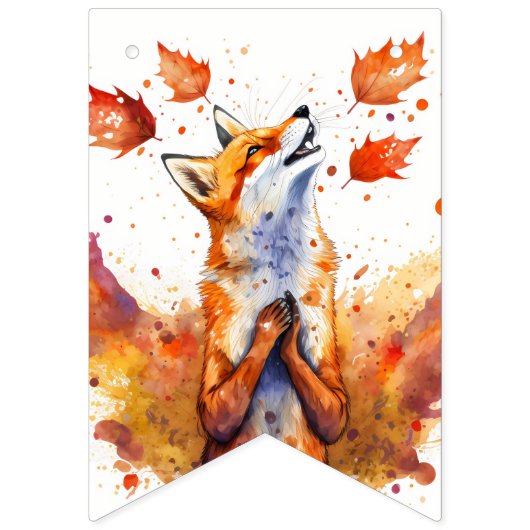 Herfst Vibes Waterverf Fox - Verjaardag Vlaggetjes (Eerste vlag)