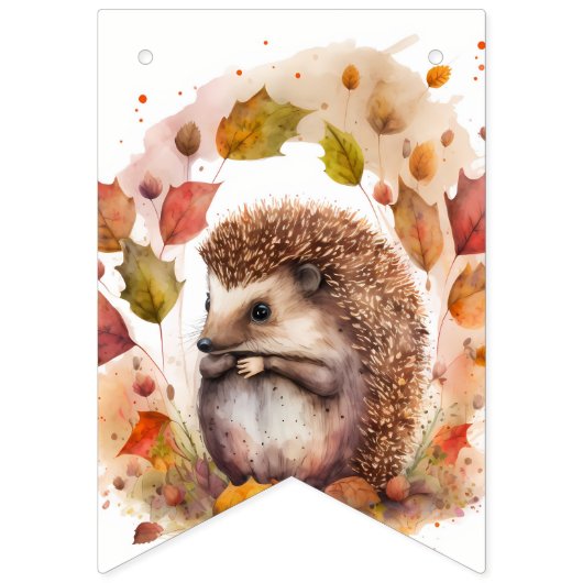 Herfst Vibes Waterverf Hedgehog - Verjaardag Vlaggetjes (Eerste vlag)