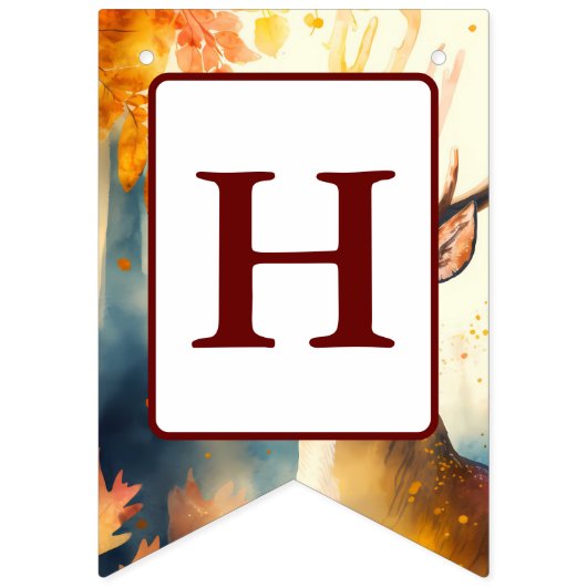 Herfst Vibes Waterverf Herten - Verjaardag Vlaggetjes (Tweede vlag)