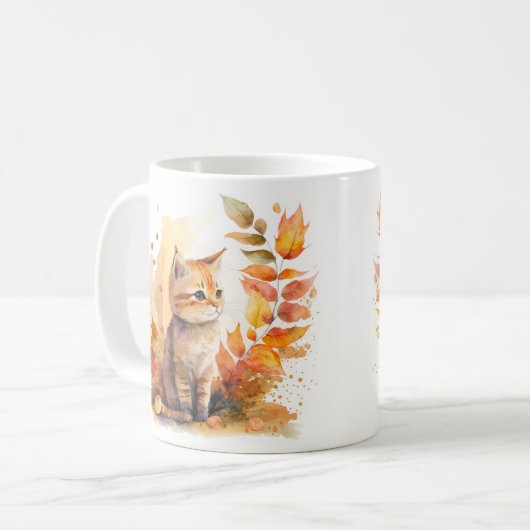 Herfst Vibes Waterverf Kitten - Koffiemok (Voorkant links)