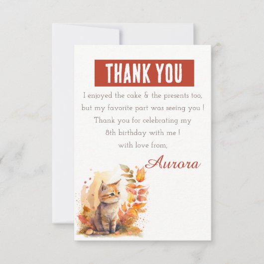 Herfst Vibes Waterverf Kitten - Verjaardag Bedankkaart (Voorkant)