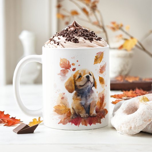 Herfst Vibes Waterverf Puppy - Koffiemok