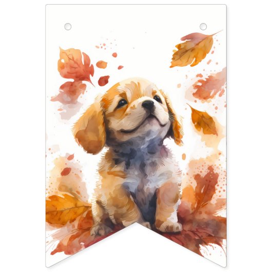 Herfst Vibes Waterverf Puppy - Verjaardag Vlaggetjes (Eerste vlag)