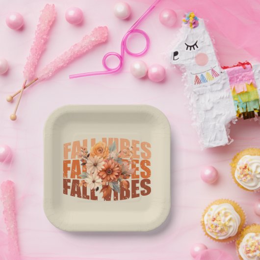 Herfst vibes waterverf wilde bloemen bladeren papieren bordje (Feest)