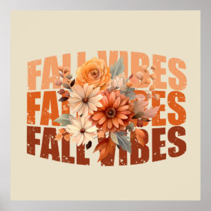 Herfst vibes waterverf wilde bloemen bladeren poster