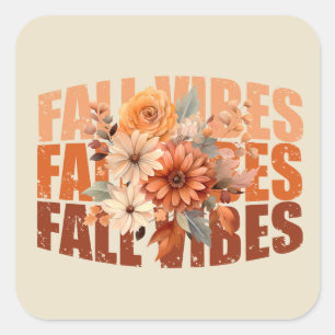 Herfst vibes waterverf wilde bloemen bladeren vierkante sticker