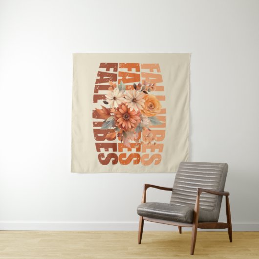 Herfst vibes waterverf wilde bloemen bladeren wandkleed (In Situ (horizontaal))