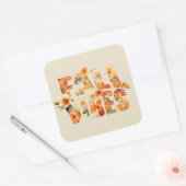 Herfst vibes waterverf wilde bloemen herfstbladere vierkante sticker (Envelop)