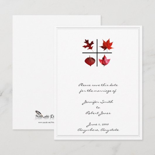 Herfst vierkant - Herfst Leaf-ontwerp in rood Sina Save The Date (Voorkant / Achterkant)