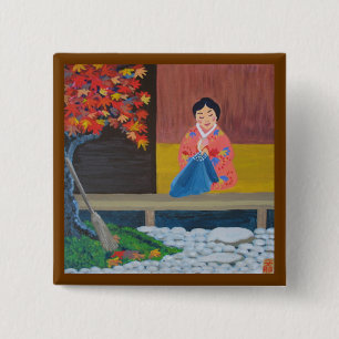 herfst vierkante button 5,1 cm