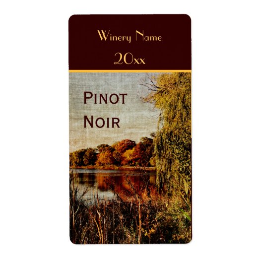 Herfst vijver wijnflesetiket etiket (Voorkant)