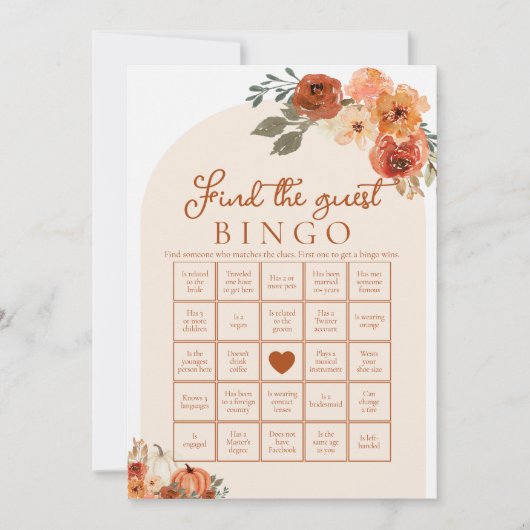 Herfst Vind de Gast Bruidsfeest Bingo Spel Kaart (Voorkant)