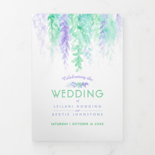 Herfst Vine Blauw Groen waterverf Bruiloft All-in- Drieluik Uitnodiging (Cover)