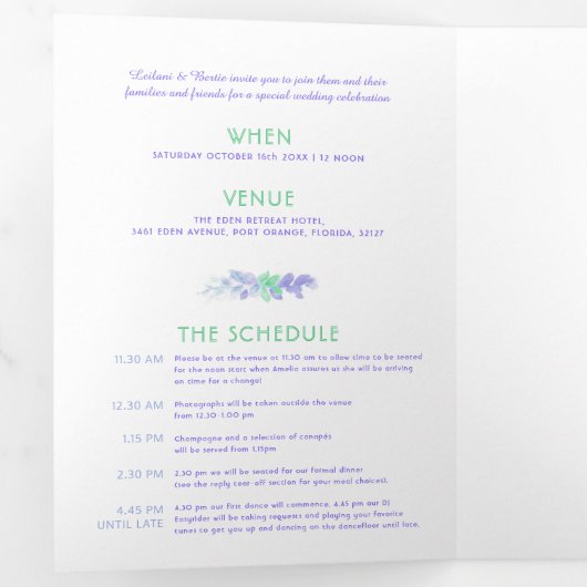 Herfst Vine Blauw Groen waterverf Bruiloft All-in- Drieluik Uitnodiging (Binnenzijde eerst)