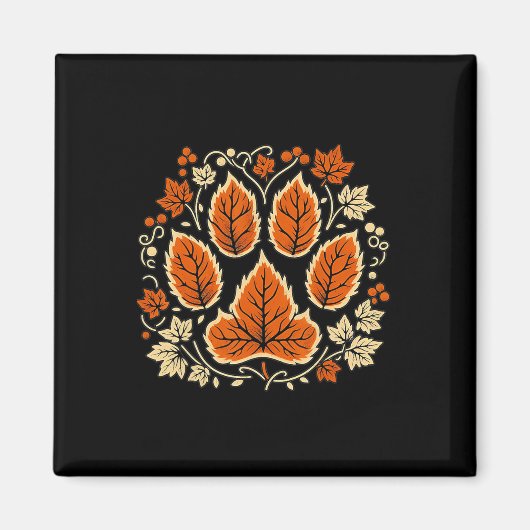 Herfst Vine Leaf Dog Paw Print Herfst Maple Leaf T Magneet (Voorkant)