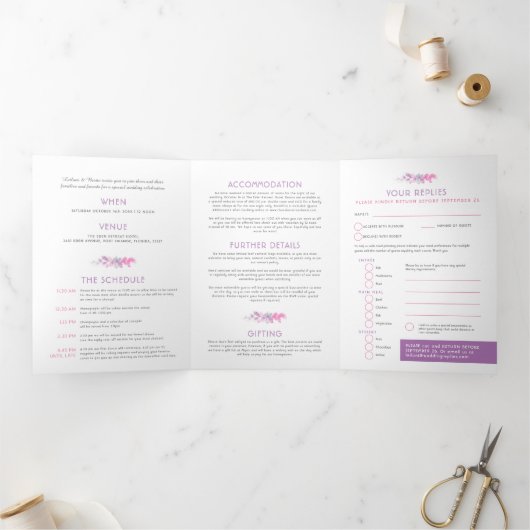 Herfst Vines Indigo waterverf Bruiloft All-in-One Drieluik Uitnodiging (Binnen)