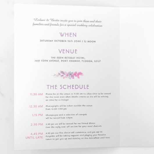 Herfst Vines Indigo waterverf Bruiloft All-in-One Drieluik Uitnodiging (Binnenzijde eerst)