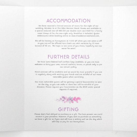 Herfst Vines Indigo waterverf Bruiloft All-in-One Drieluik Uitnodiging (Binnenkant midden)