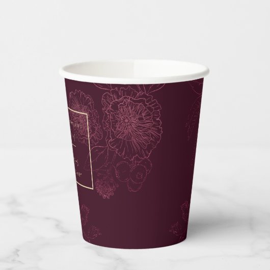 Herfst Vino Before Vows Rozegoud Bloemlijnen Papieren Bekers (Links)