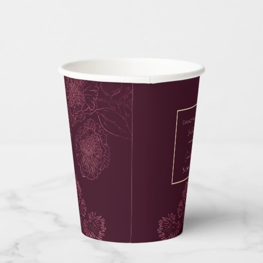 Herfst Vino Before Vows Rozegoud Bloemlijnen Papieren Bekers (Rechts)