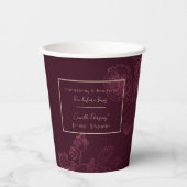 Herfst Vino Before Vows Rozegoud Bloemlijnen Papieren Bekers (Voorkant)