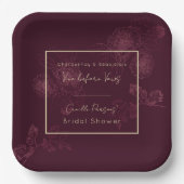 Herfst Vino Voor Vows Rosegold Bloemenlijnen Papieren Bordje (Voorkant)