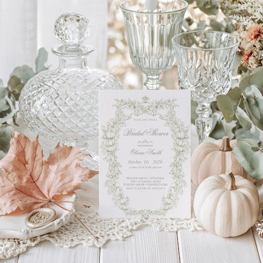Herfst Vintage Botanische Eik & Pompoen Bruiloft Kaart
